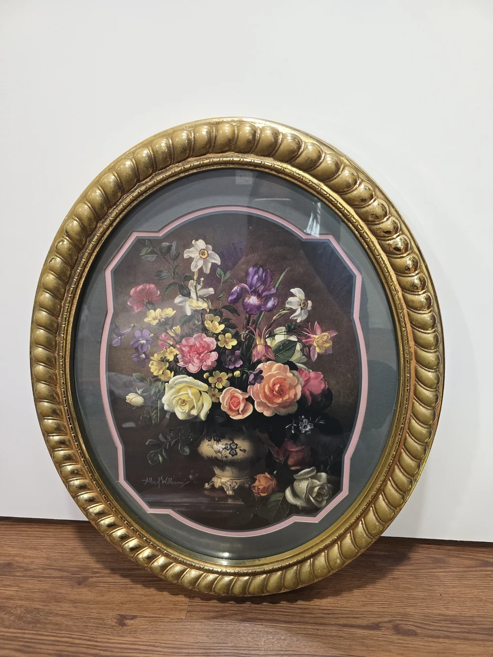 Home Interiors Gold Framed Floral Still Life Wall Art with Pink Accents